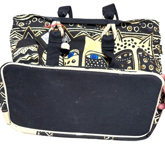 Laurel Burch Sun 'N Sand Extra Large Canvas Tote Top Zipped | Book Tote Bag Cats - Picture 3 of 15